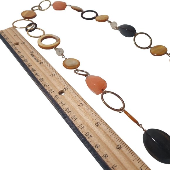 Mother Of Pearl Shell Glass Beaded Women Necklace Jewelry 30 Inch Length Costume - Picture 2 of 5